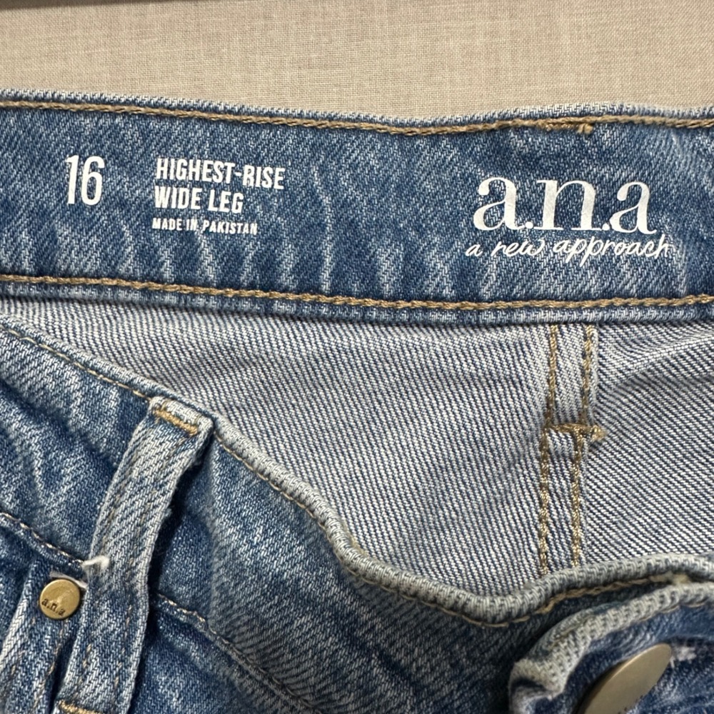 a.n.a Women's 16 Wide Leg Jeans Blue Highest-Rise Cuffed Med Jupiter NEW - Picture 6 of 9